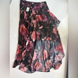 Marciano Black and Pink Floral Asymmetrical Skirt
